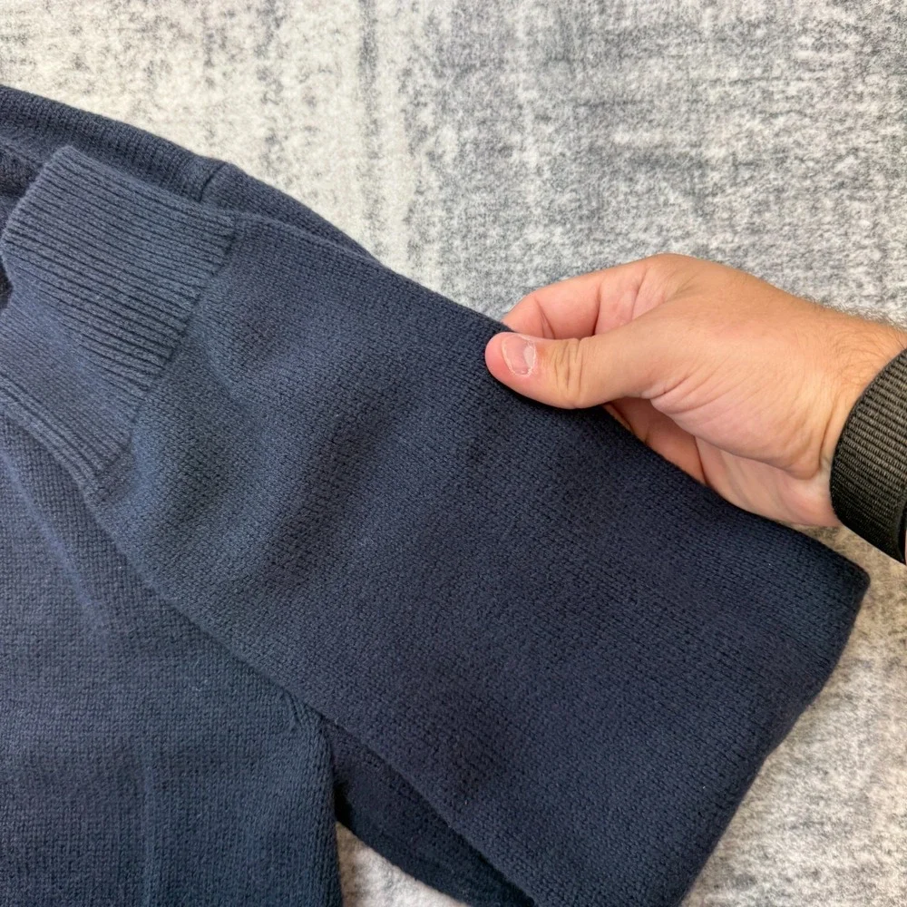 J Crew Sweater Mens Large Slim Fit Navy Blue Cotton Knit 1/4 Zip Jumper Preppy - Picture 6 of 11